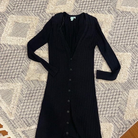Shu Shu Cable Knit Black Fitted Button Down Sweater Dress Small - Picture 2 of 6